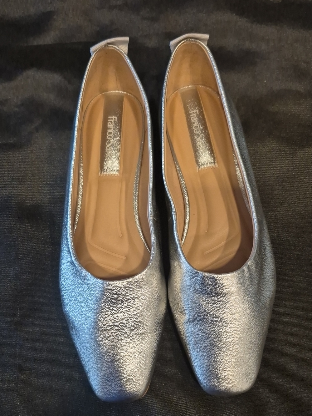 Franco Sarto Vana Metallic Silver Square-Toe Ballet Flats